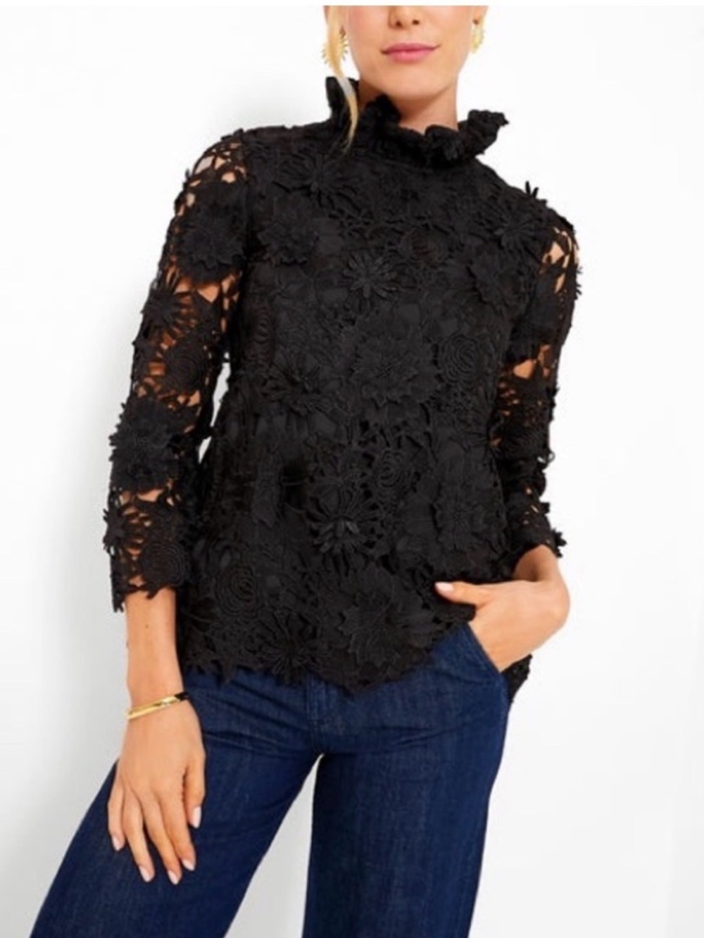 Tuckernuck Black Guipure Lace Faye Blouse – Size Medium
